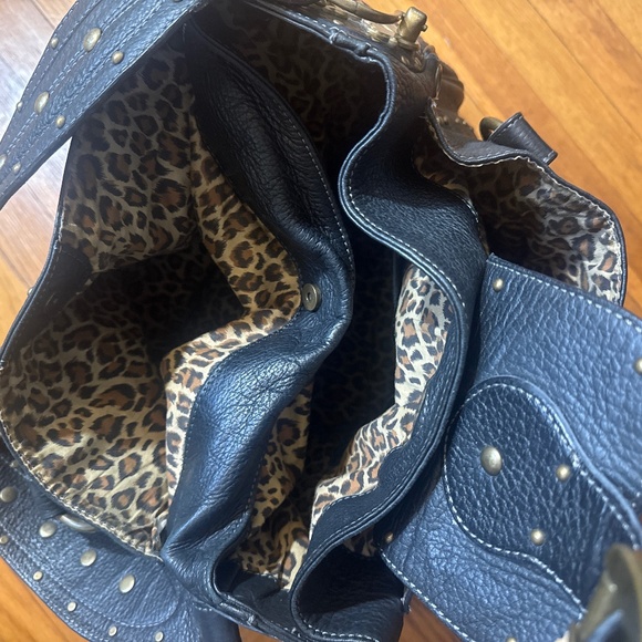 BETSEY JOHNSON GUC Vintage Black Leather Tote Bag Purse Shoulder Studded - Picture 7 of 9